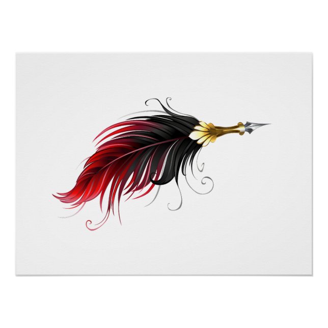 Red feather pen with gold nib poster (Front)
