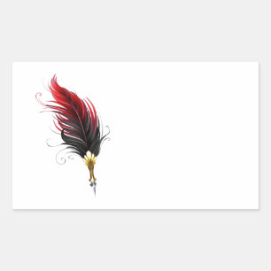 Red feather pen with gold nib rectangular sticker