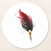 Red feather pen with gold nib