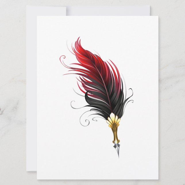 Red feather pen with gold nib save the date (Front)