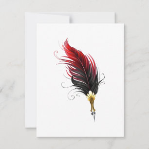 Red feather pen with gold nib save the date