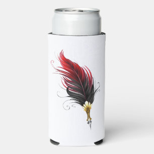 Red feather pen with gold nib seltzer can cooler