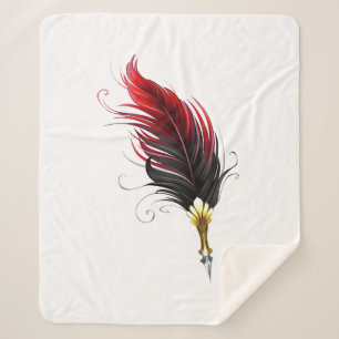 Red feather pen with gold nib sherpa blanket