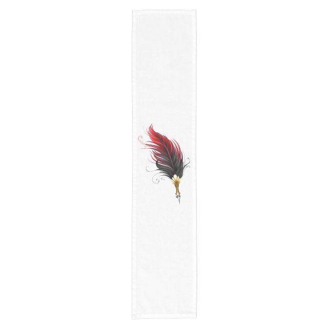 Red feather pen with gold nib short table runner (Front)