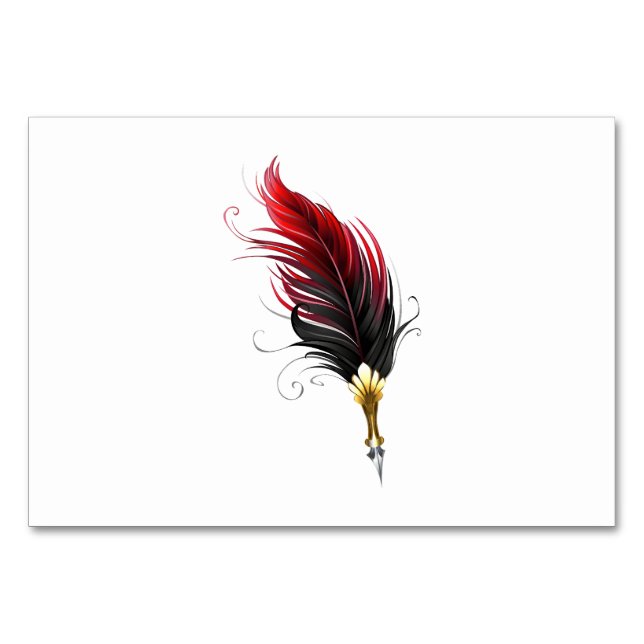 Red feather pen with gold nib table number (Front)