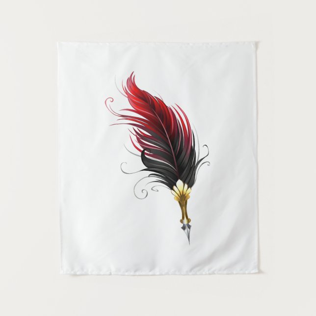 Red feather pen with gold nib tapestry (Front)