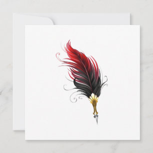 Red feather pen with gold nib thank you card