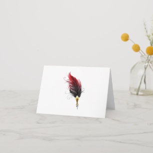 Red feather pen with gold nib thank you card