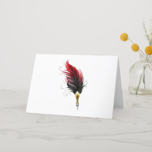 Red feather pen with gold nib thank you card