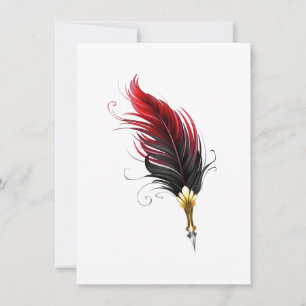 Red feather pen with gold nib thank you card