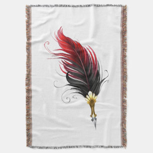 Red feather pen with gold nib throw blanket