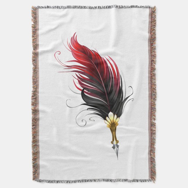 Red feather pen with gold nib throw blanket (Front Vertical)