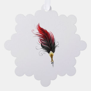 Red feather pen with gold nib tree decoration card
