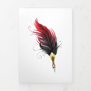Red feather pen with gold nib Tri-Fold holiday card