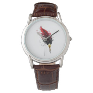 Red feather pen with gold nib watch
