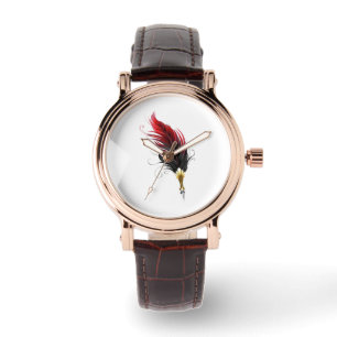 Red feather pen with gold nib watch