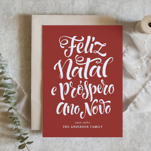 Red Feliz Natal e Próspero Ano Novo Script Holiday Card