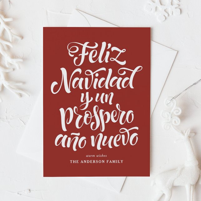 Red Feliz Navidad Calligraphy Christmas Holiday Card (Creator Uploaded)