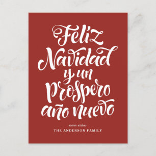 Red Feliz Navidad Calligraphy Christmas Holiday Postcard