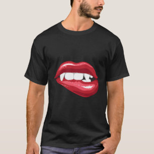 Red Female Lips Cool Halloween Vampire Fangs Gift T-Shirt