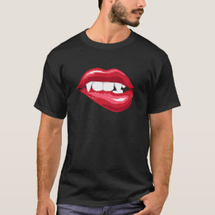 Red Female Vampire Biting Lips Vampire Lover Hallo T-Shirt