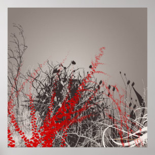 Red Fern Modern Art Flowers Print