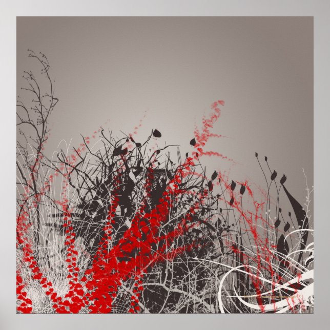 Red Fern Modern Art Flowers Print (Front)