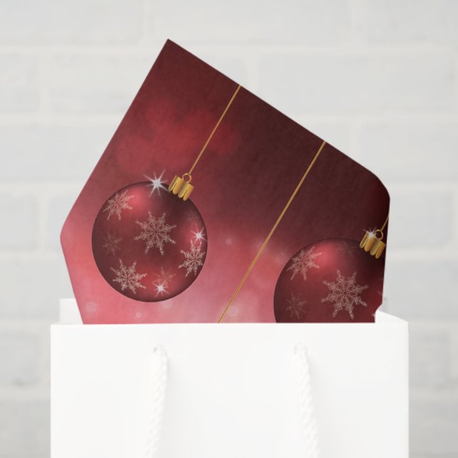 Red Festive Christmas Baubles On Red Bokeh Tissue Paper (Gift Bag)