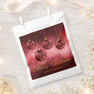 Red Festive Christmas Baubles With Custom Text Favour Bag