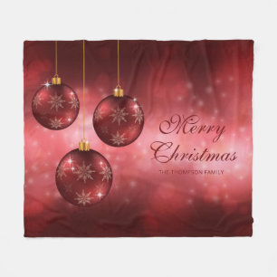 Red Festive Christmas Baubles With Custom Text Fleece Blanket