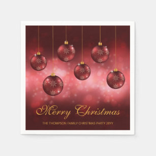 Red Festive Christmas Baubles With Custom Text Napkin