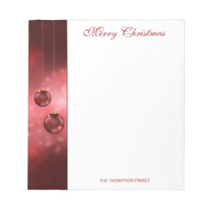 Red Festive Christmas Baubles With Custom Text Notepad