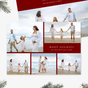 Red Festive Christmas Elegant Colourful Five Photo Holiday Card