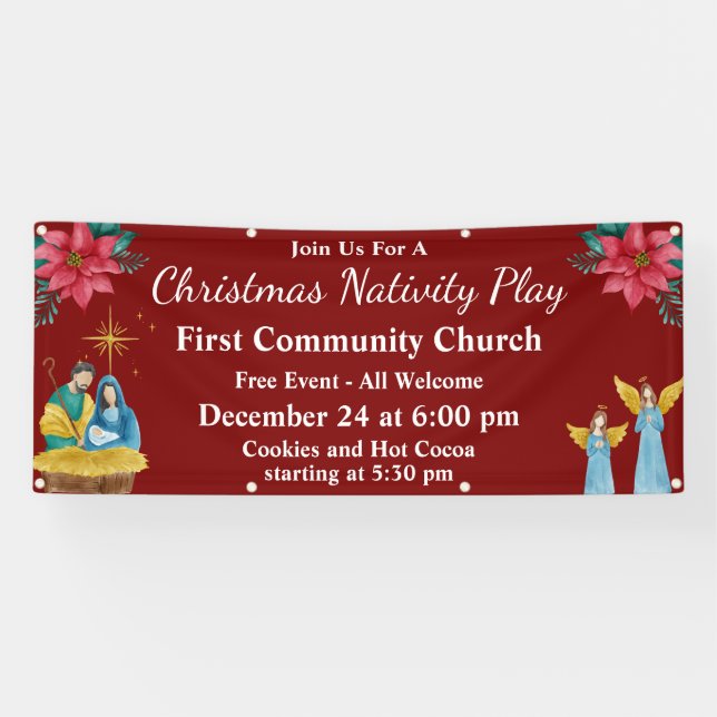 Red Festive Christmas Play Church Event Banner (Horizontal)
