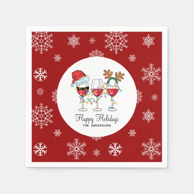 Red Festive Christmas Wines Glasses Ilustrations  Napkin (Front)
