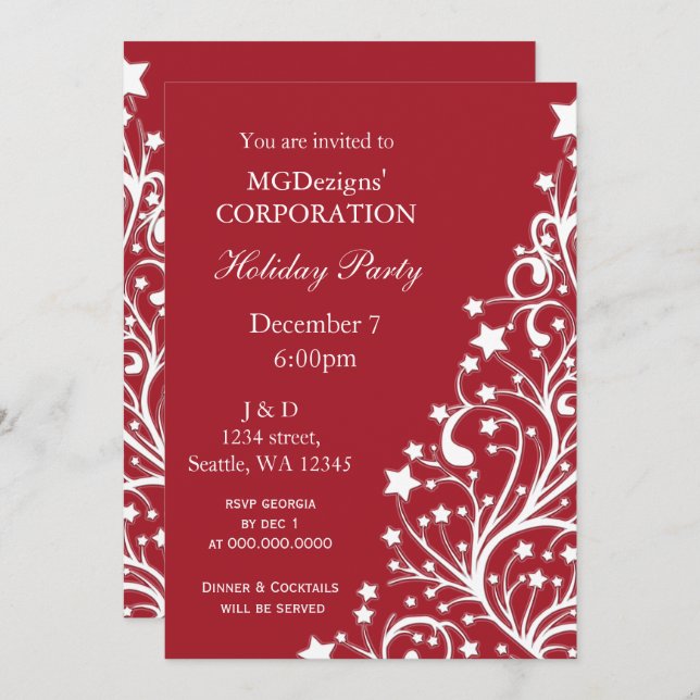 red festive Corporate holiday party Invites (Front/Back)