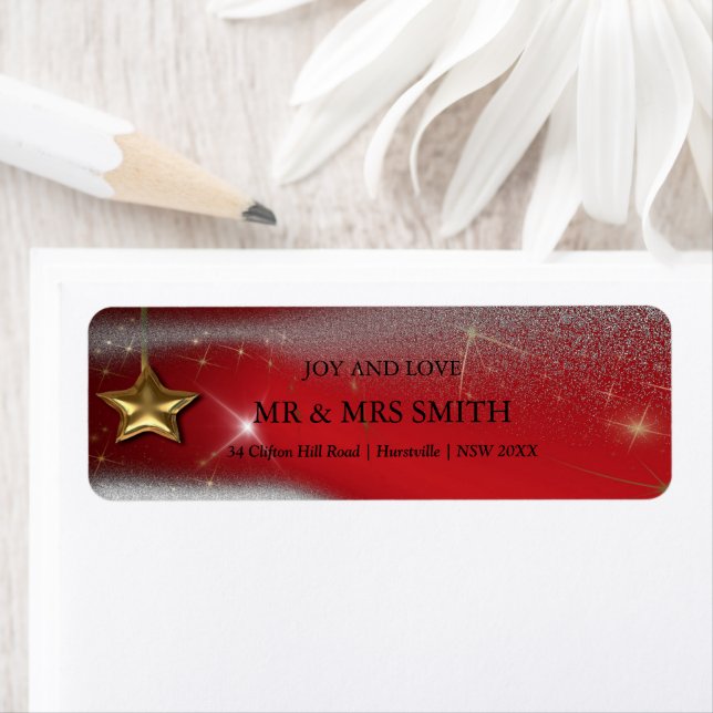 Red festive design return address label (Insitu)