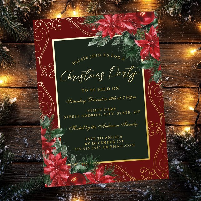 Red Festive Floral Green Frame Christmas Party (Creator Uploaded)