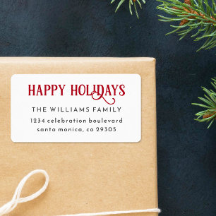 Red Festive Happy Holidays Family Return Address Label
