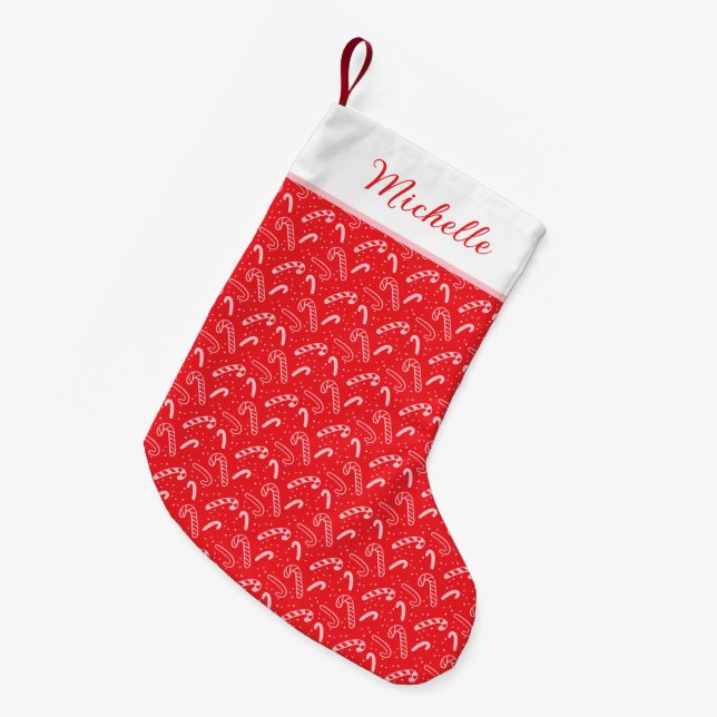 Red Festive Holiday Candy Canes Name  Small Christmas Stocking (Front (Hanging))