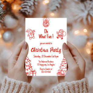 Red Festive Holiday Oh What Fun Christmas Party Invitation