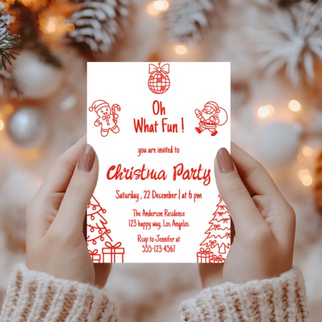 Red Festive Holiday | Oh What Fun Christmas Party  Invitation (Creator Uploaded)