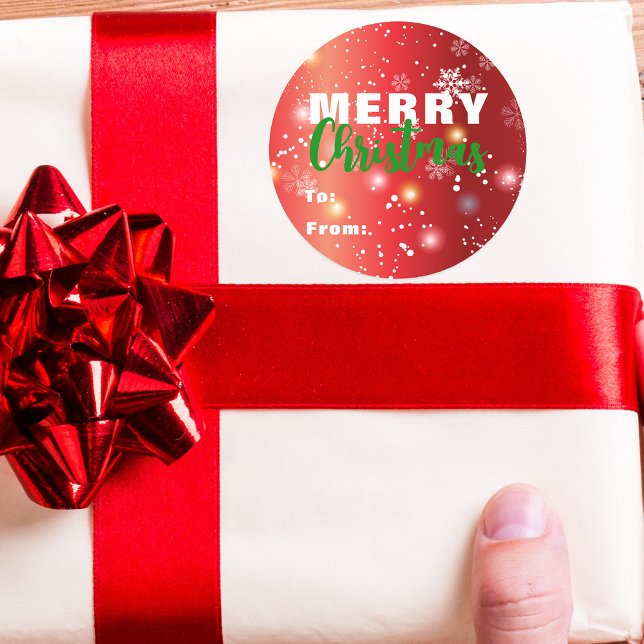 Red Festive Lights Bokeh Snowflake Merry Christmas Classic Round Sticker (Creator Uploaded)