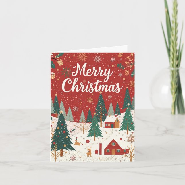 Red Festive Merry Christmas Card (Front)