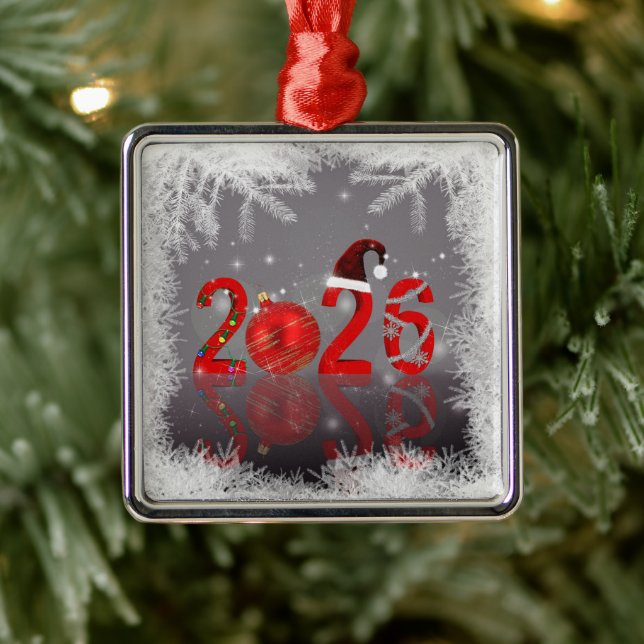 Red Festive Merry Christmas New Year 2026 Metal Ornament (Tree)