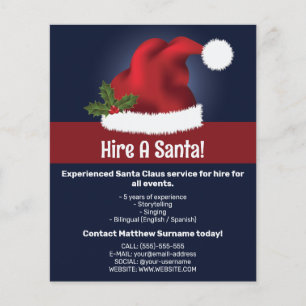 Red Festive Santa Hat On Blue - Hire A Santa Flyer