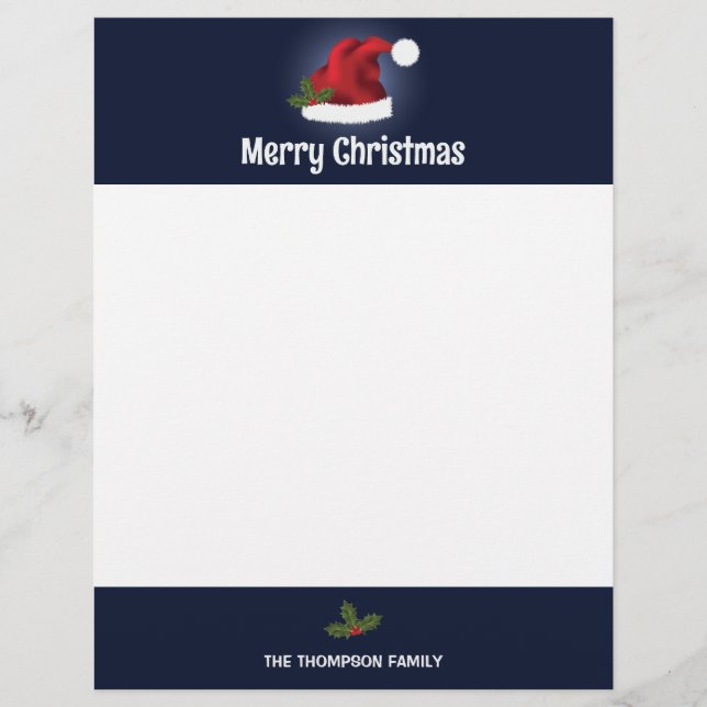 Red Festive Santa Hat On Blue With Custom Text Custom Letterhead (Front)