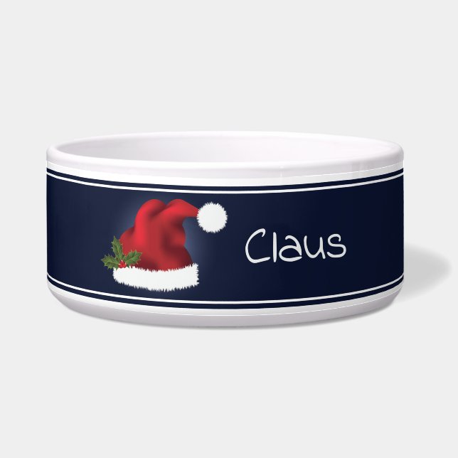 Red Festive Santa Hat On Blue With Pet's Own Name (Front)