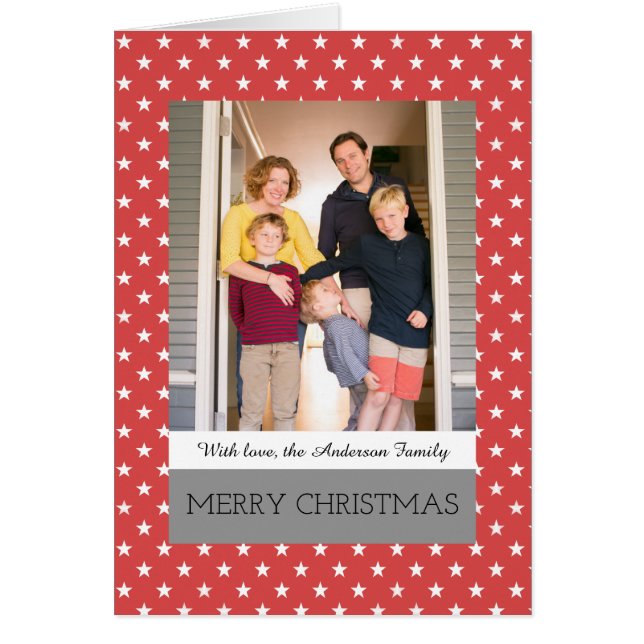 Red Festive Stars Holiday Photo Greeting Card (Front)