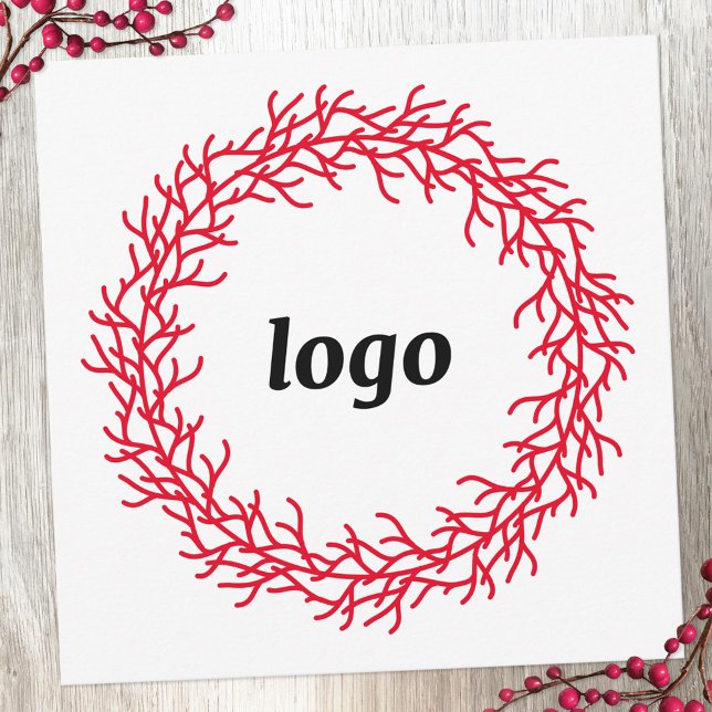 Red Festive Wreath Logo Business Holiday Card (Logo wreath business promotional holiday card)